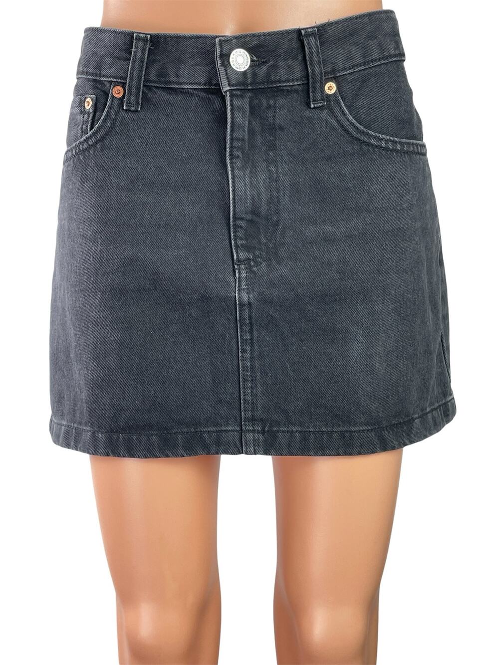 MNG Mango Women's Black Washed High Waisted A Line Mini Denim Jean Skirt Size M